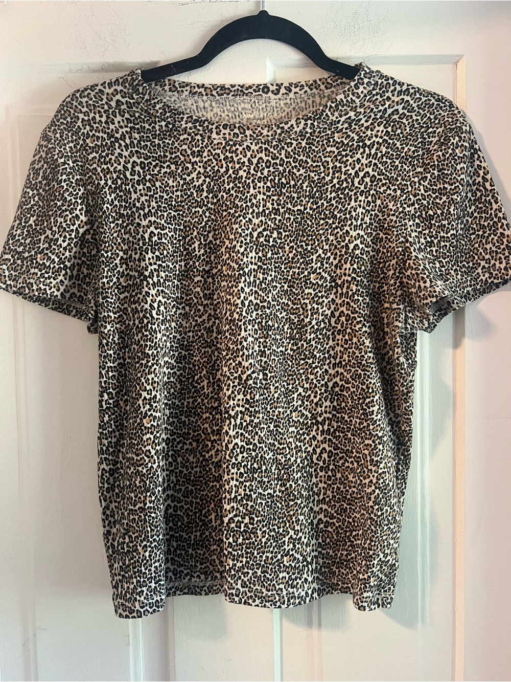 American Eagle ribbed fitted Leopard Print Short Sleeve Tee - Brown and Black